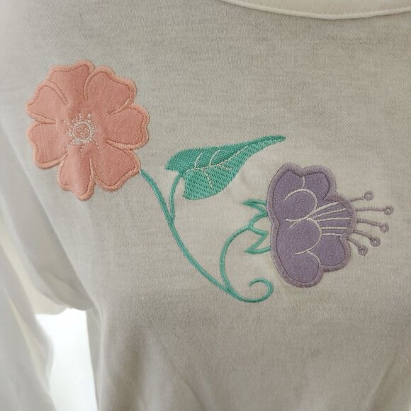 Dead Stock Vintage Aileen Shirt Embroidered Patch Floral Stripe Retro Large - Picture 2 of 13